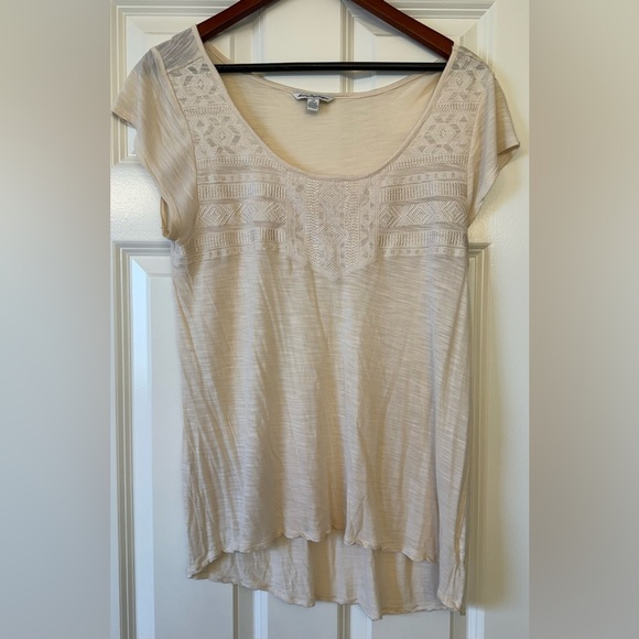 American Eagle Outfitters Ivory Short Sleeve Top Size Large - Picture 1 of 8